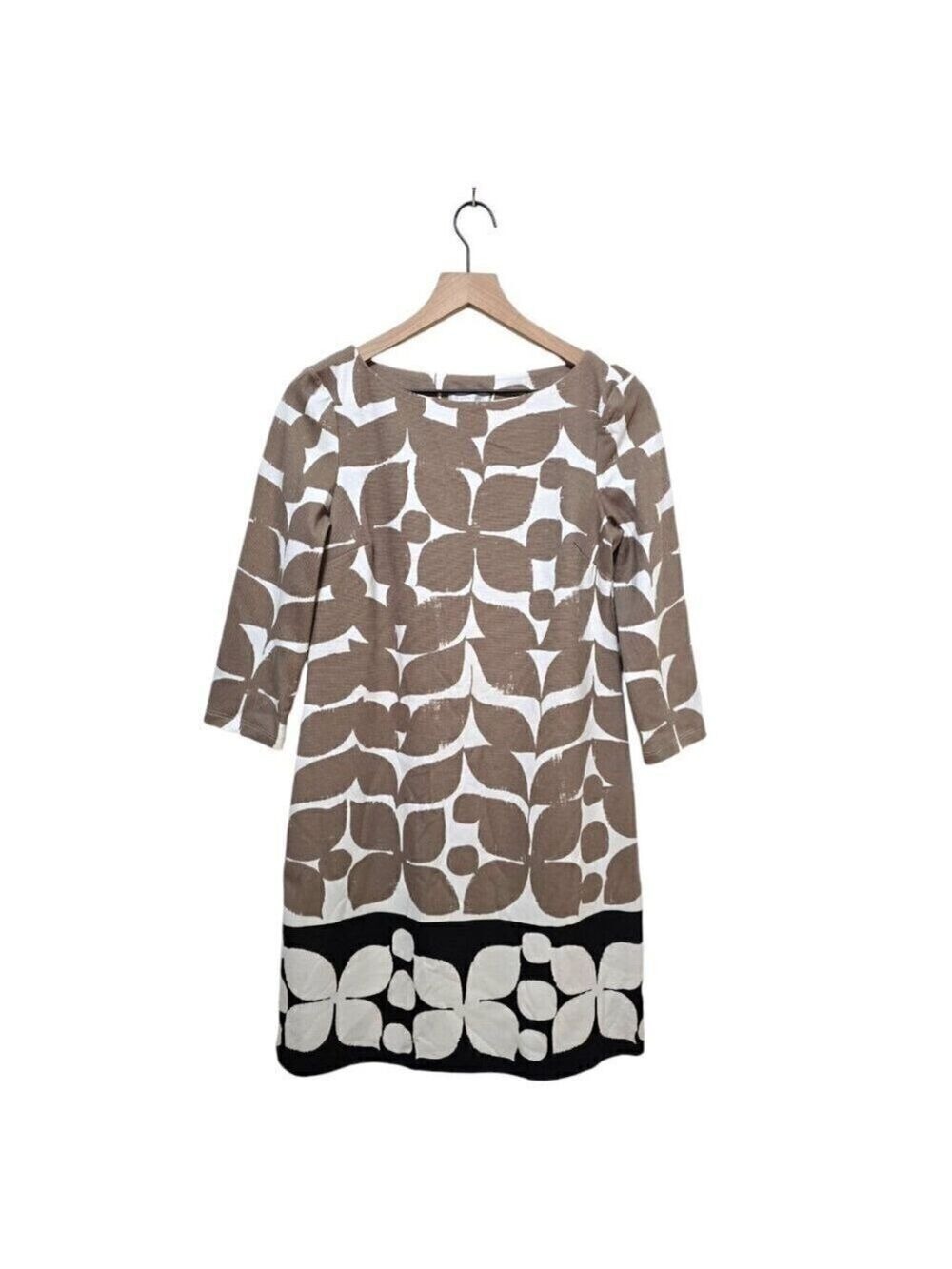 London Times Leaf Print 3/4 Sleeve Mini Shift Dress Sz 6